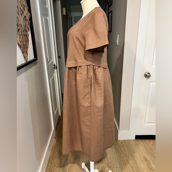 MEOMUA rose gold short sleeve dress for expectant mothers with asymmetrical top - Picture 6 of 14